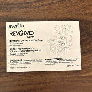 Evenflo Revolve 360 Slim‎ Child Seat Instructions Owners Manual English Spanish